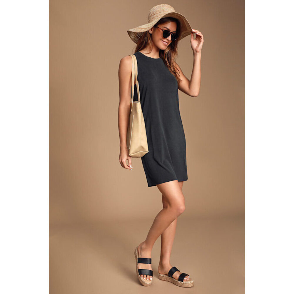 Lulus Feeling Amazing Washed Black Sleeveless Shift Dress - Size M